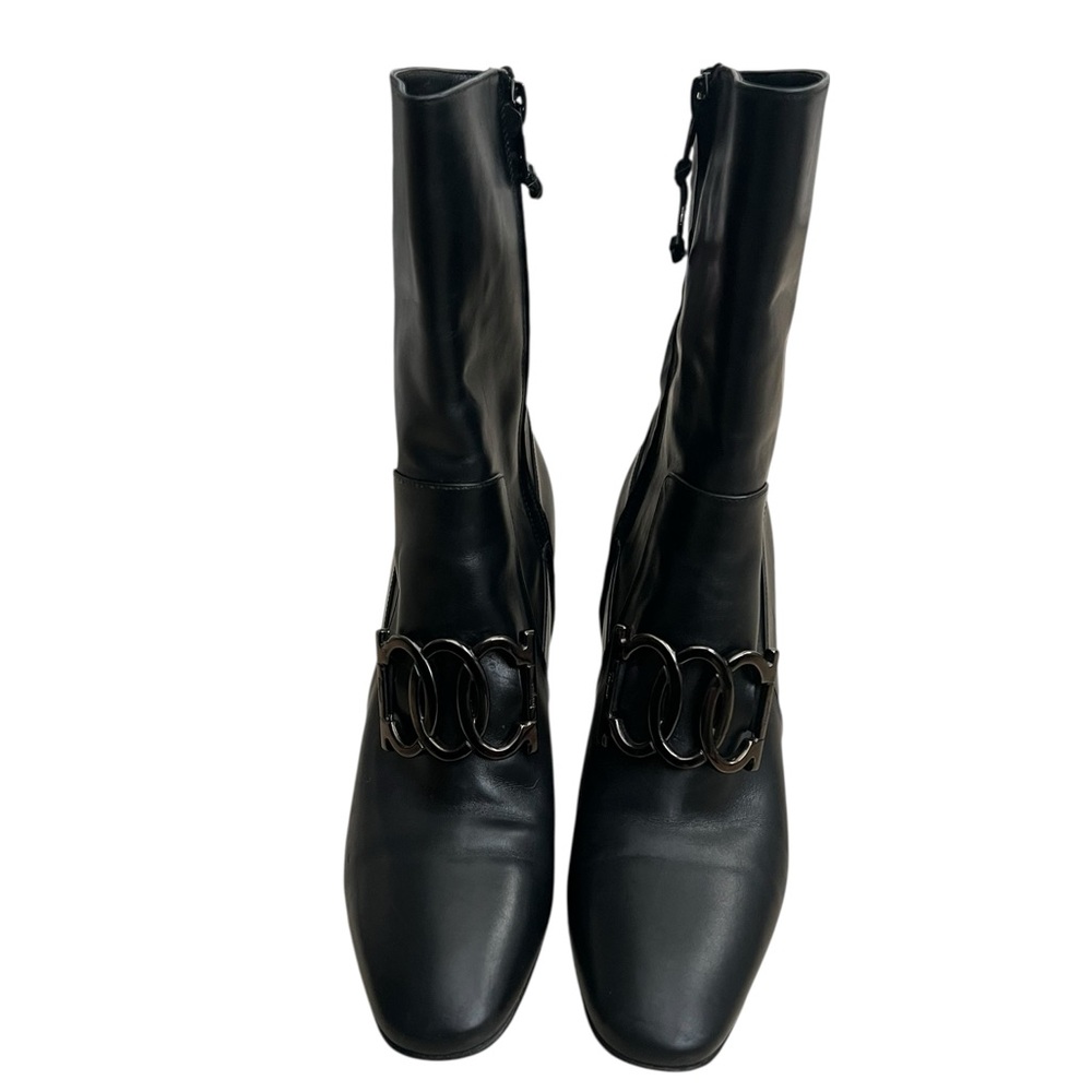 Salvatore Ferragamo Gancini Leather Mid-Calf Boots Black Size 6C | Designer - Picture 5 of 11